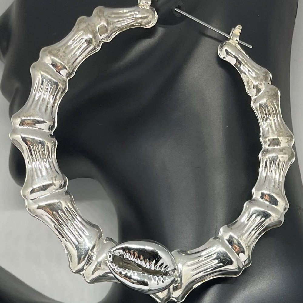 3" Silver Bamboo Hoops